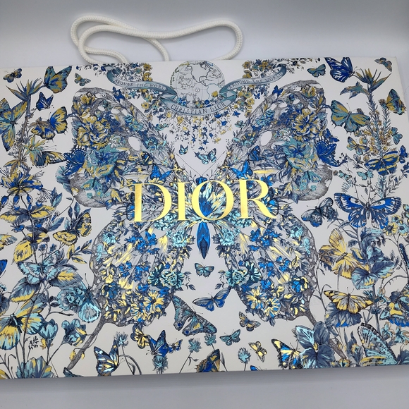 DIOR Large Butterfly Floral Gift Bag 16x12 Gold Foil Rope Handles PRISTINE - Picture 5 of 5